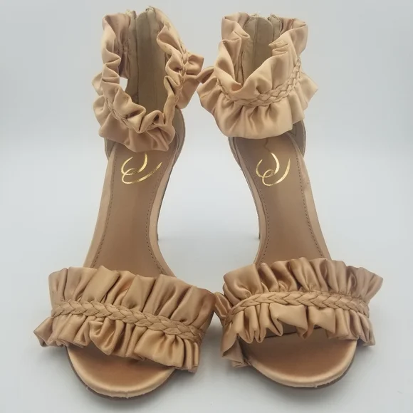 Sam Edelman Sawyer Satin Ruffle Ankle Strap Heels, Rosa Blush, Women's 6.5 - Picture 4 of 16